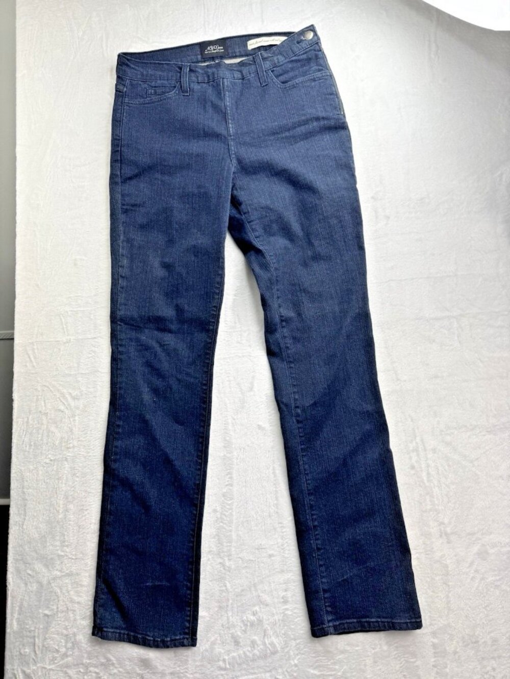 NYDJ Size 12 Straight Trouser Jeans Side Zip And Button Dark Wash Stretch